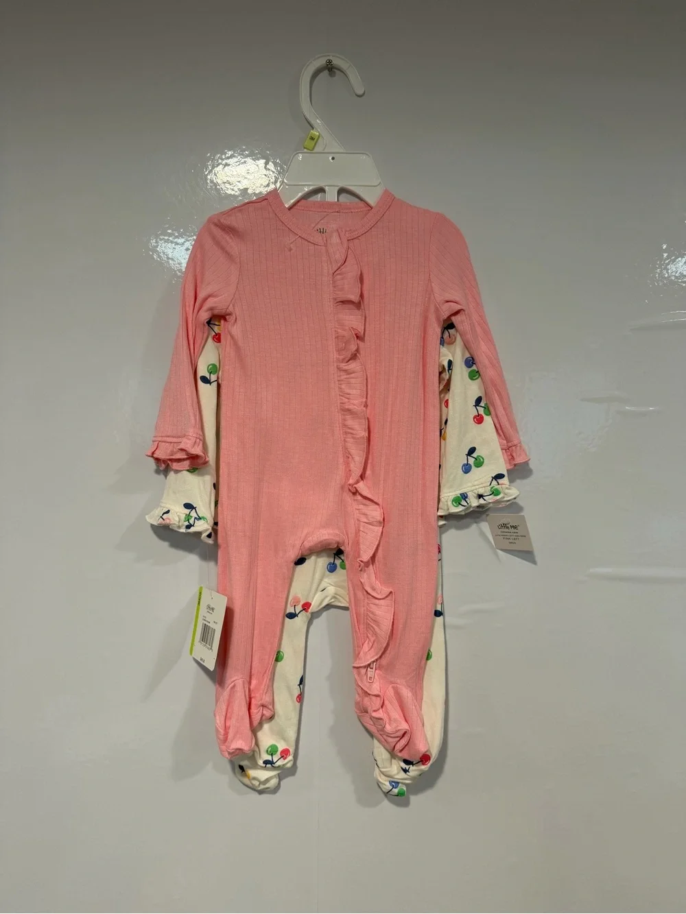 Little Me Bamboo Pink & Cream Cherry Print Footed One-Piece - 2-Pack NWT‎
